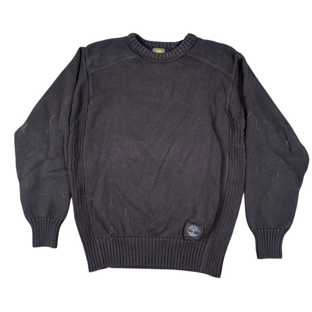 Timberland Mens Black 100% Cotton Crewneck Ribbed Knit Sweater Size Medium
